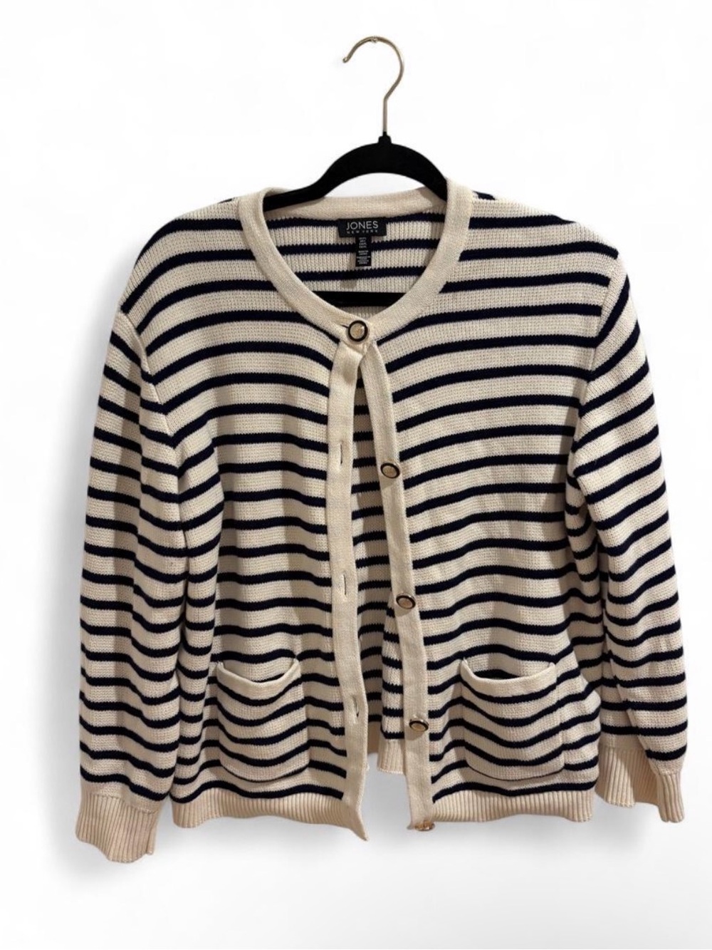 Vintage Jones New York Striped Button-Front Cardigan Large Preppy Cozy Old Money